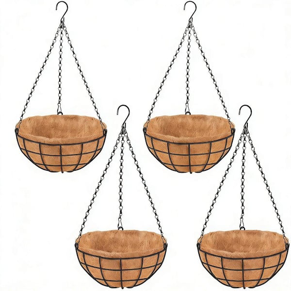 MOEPISY 4-Pack 14-Inch Round Wire Hanging Baskets with Coco Liners, Large  Hanging Planters for Outdoor Flowers, Garden 0GC6PKVZF