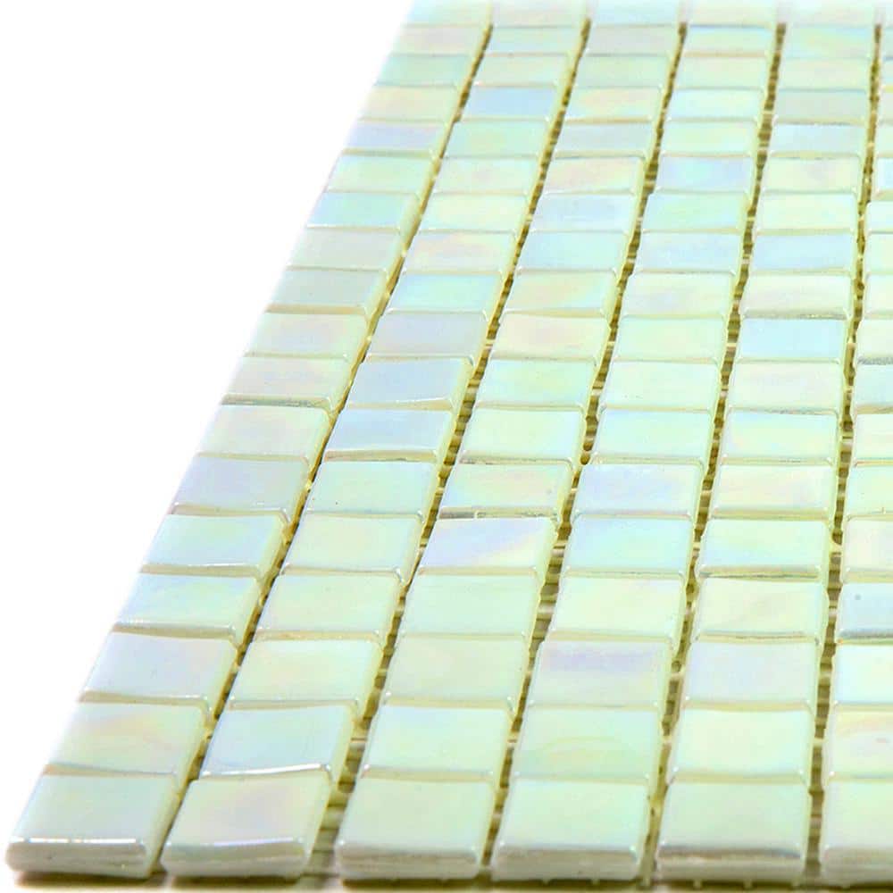 Glossy Iridescent Light Bone White Glass Mosaic Tile