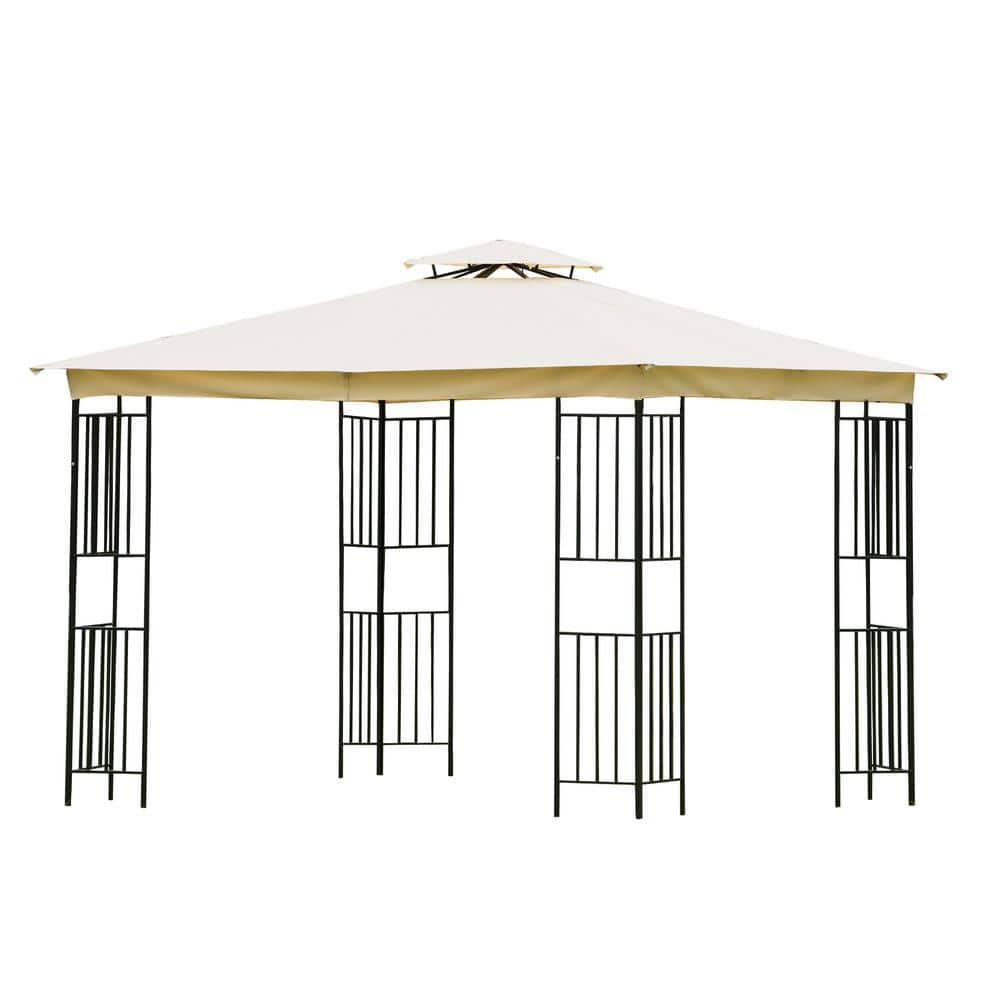 9 ft. x 9 ft. Beige Patio Gazebos for Patios Double Roof Soft Canopy