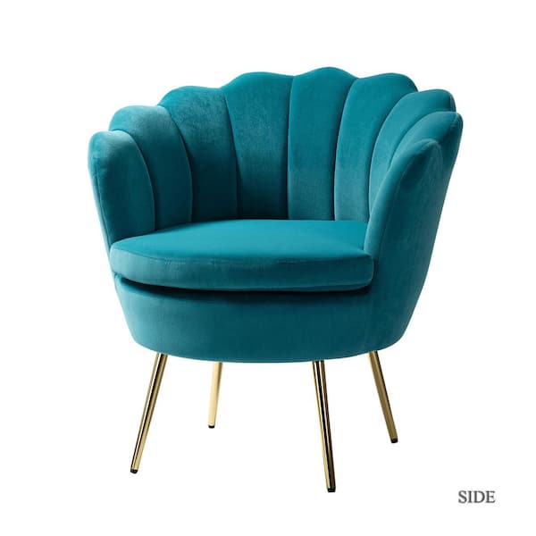 JAYDEN CREATION Fidelia Golden Legs Blue Accent Barrel Arm Chair with ...