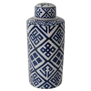 Valora 6 in. x 14 in. Blue and White Decorative Cylinder Vase