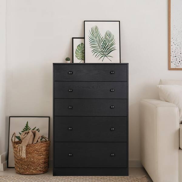 VEIKOUS 31.5 in.W Black Oversized 5-Drawer Black Chest of Drawers Dresser with 2-Large Drawers