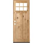 42 in. x 96 in. Craftsman 2 Panel 6Lite Clear Low-E w/Dentil Shelf Right-Hand Unfinished Wood Alder Prehung Front Door