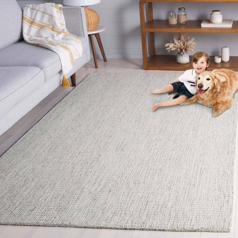 Ivory Abstract Handmade Wool Rectangular Area Rug, 5' x 8'
