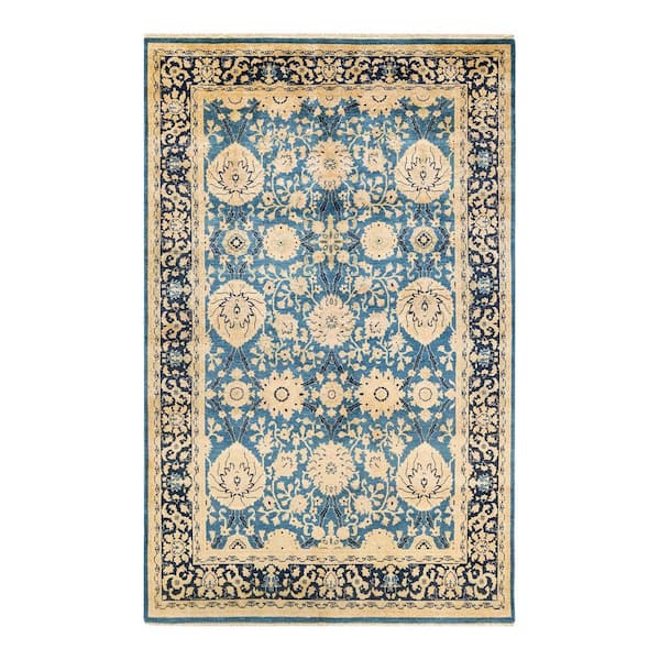 Eclectic Light Blue 5 x 8 Solid Wool Indoor Area Rug