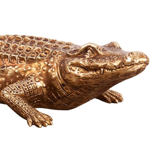 Marley Forrest Antiqued Gold Crocodile Sculpture 52029 - The Home