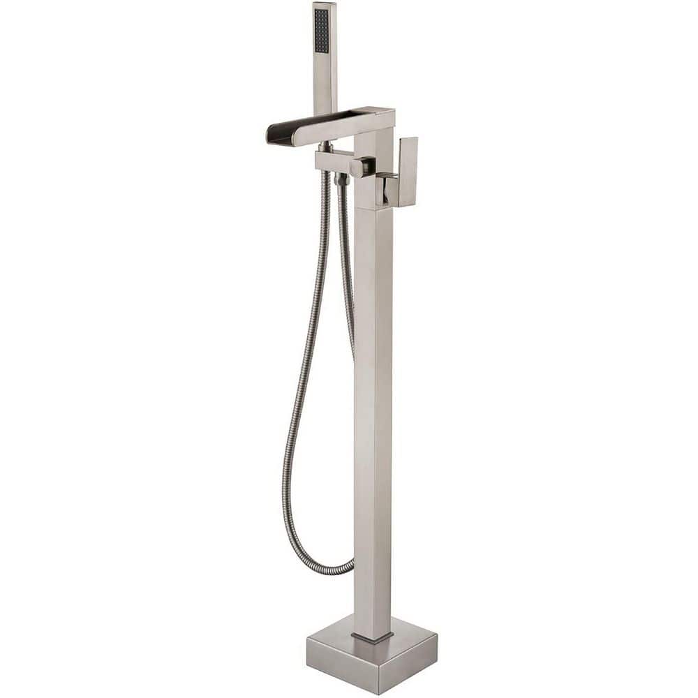 Nestfair Single-Handle Floor Mount Roman Tub Faucet with Hand Shower in Brushed Nickel