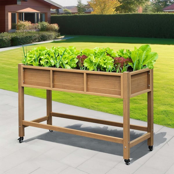 46 in. x 17 in. x 31 in. HIPS Plastic Raised Garden Bed with Lockable Wheels