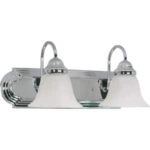 2-Light Polished Chrome Vanity Light with Alabaster Glass Bell Shades