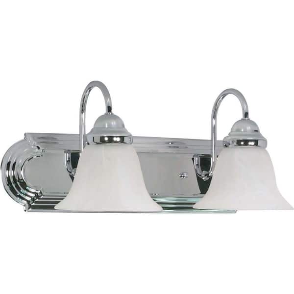 SATCO 2-Light Polished Chrome Vanity Light with Alabaster Glass Bell Shades