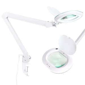 LightView Pro 33 in. White XL Magnifying LED Desk Lamp with 2.25x Magnifier Lighted Lens and Adjustable Clamp