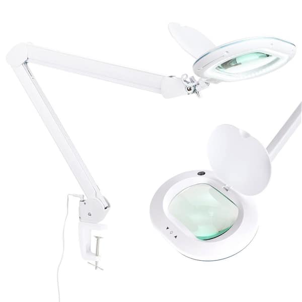 ProVue Deluxe ESD-Safe Magnifying Lamp with 5 Diopter Lens, White/Amber  LEDs & Heavy-Duty Table Clamp, White