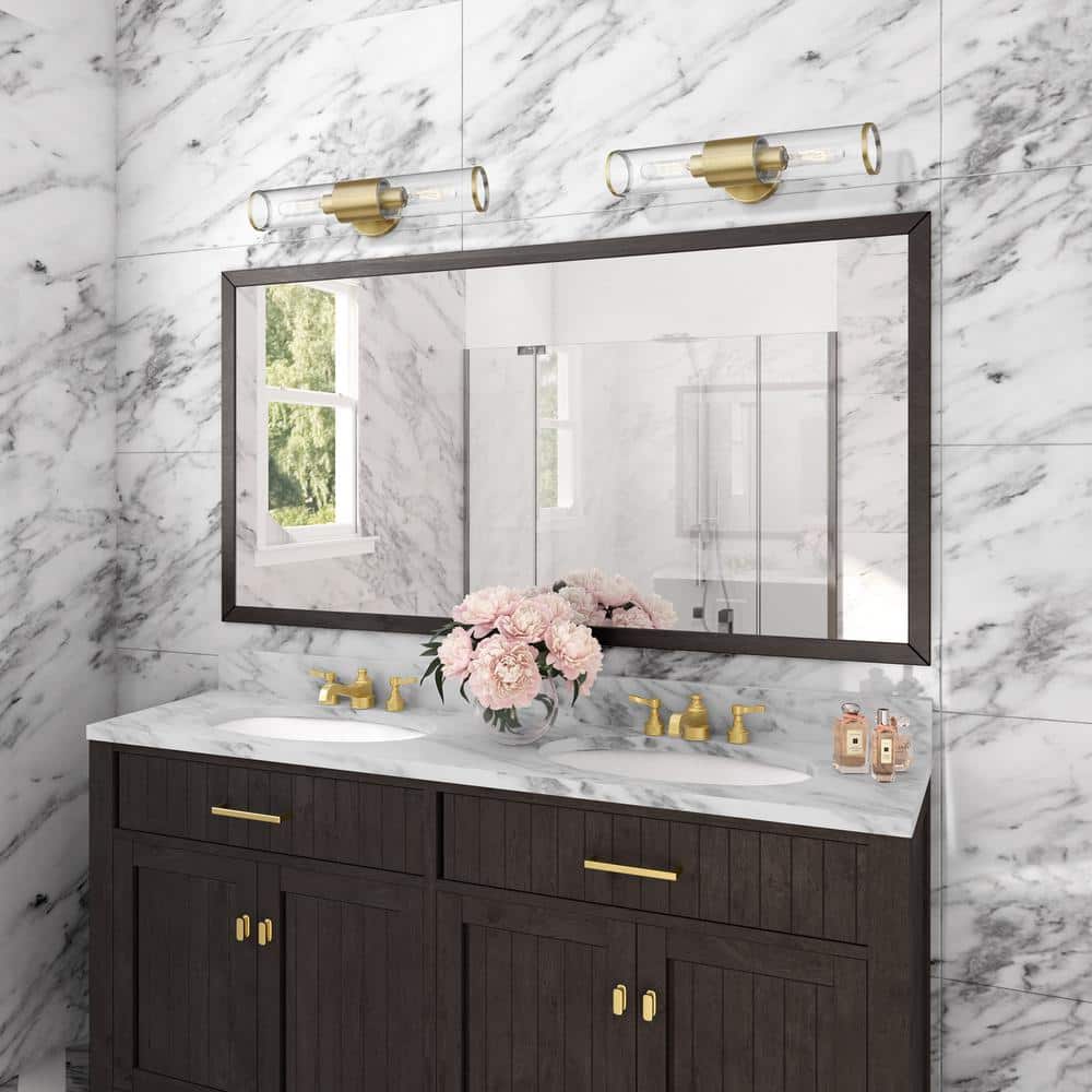 Antique Brass Dual Cylinder Vanity Sconce with Dimmable Lighting