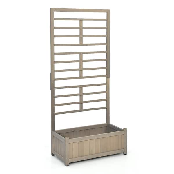 Costway 68 in. Grey Wood Planter Box with Trellis Raised Garden Bed for Climbing Plants