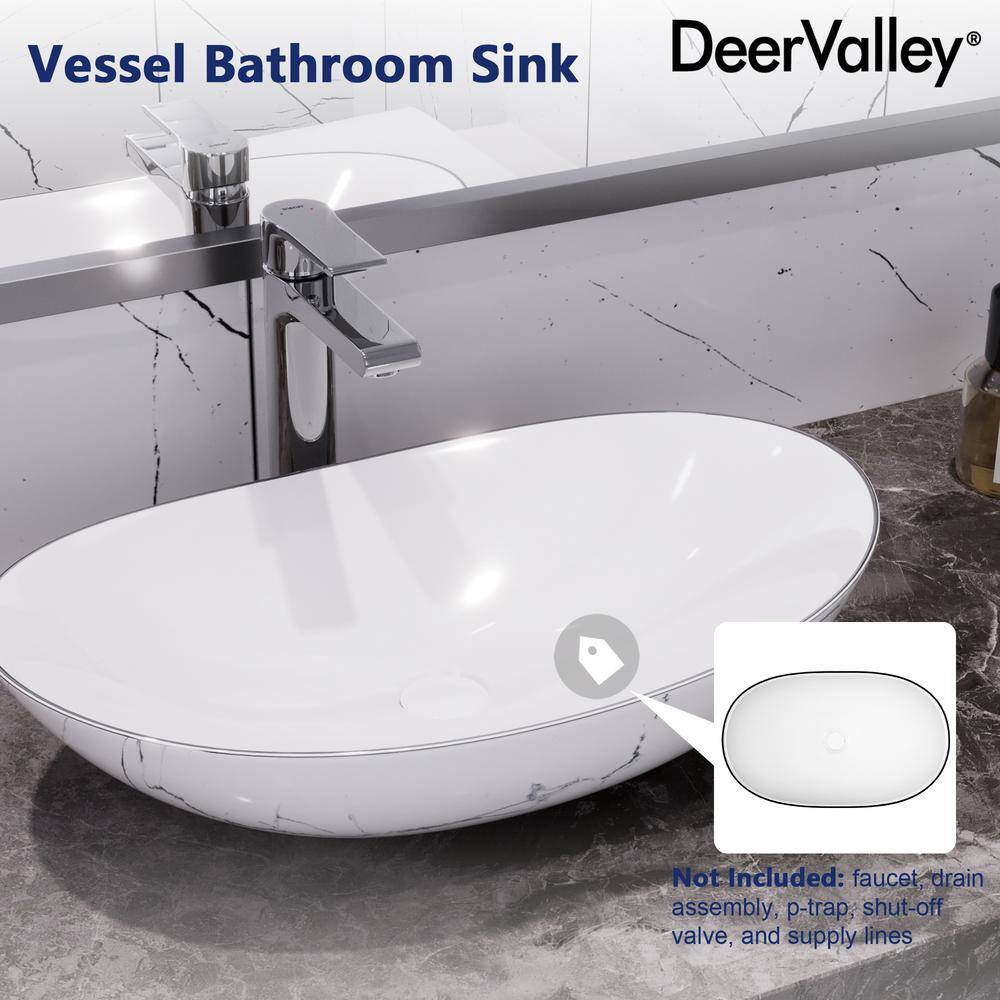 DeerValley 20" White Ceramic Oval Vessel Bathroom Sink