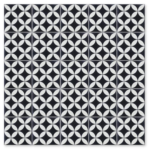 Villa Lagoon Tile Circulos B Black and White Evening 8 in. x 8 in. Cement Handmade Floor and Wall Tile (Box of 8 / 3.45 Sq. ft.)