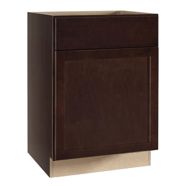 Hampton Bay Shaker 24 in. W x 24 in. D x 34.5 in. H Assembled Base Kitchen Cabinet in Java with Ball-Bearing Drawer Glides