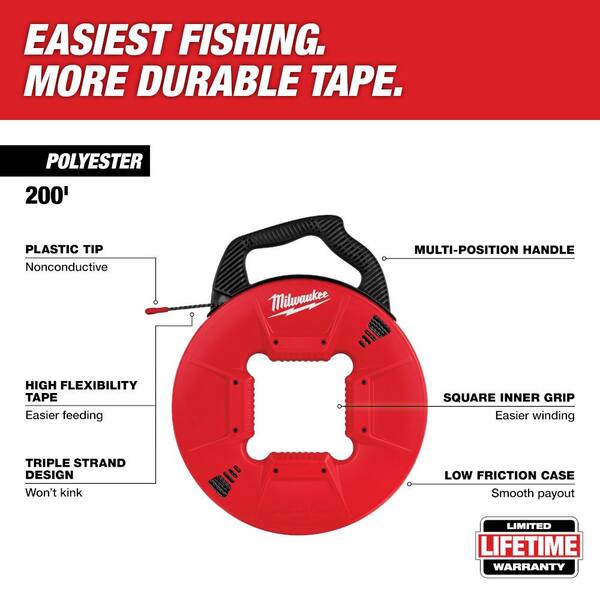 Milwaukee 200 ft. x 13 in. Polyester Fish Tape with Tip and