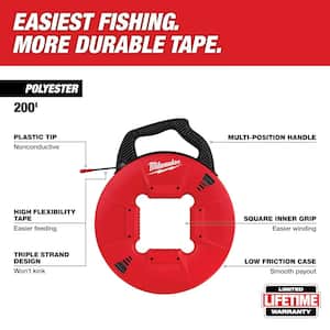 200 ft. x 17 in. Polyester Fish Tape with Non-Conductive Tip with 9 in. 7-in-1 Combination Wire Strippers Pliers