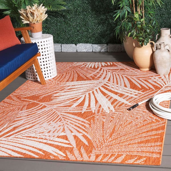 Beach House Orange/Ivory 9 ft. x 12 ft. Oversized Floral Indoor/Outdoor Area Rug