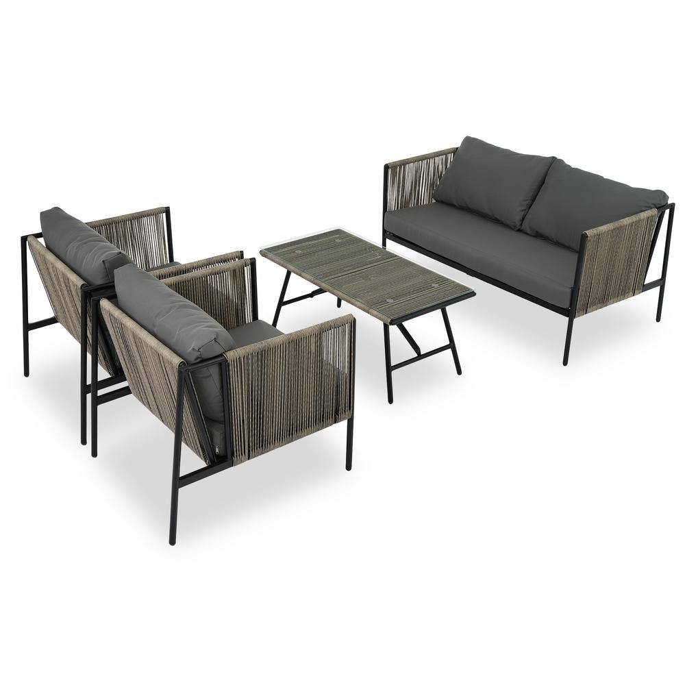 4-Piece All-Weather Metal Rope Outdoor Sectional Sofa Set Patio Furniture S