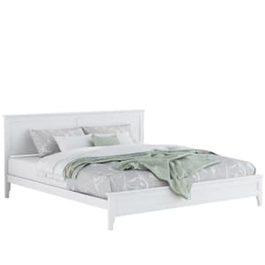 Modern Elegant White Solid Wood King Platform Bed (76.37 in. W x 38.20 in. H)