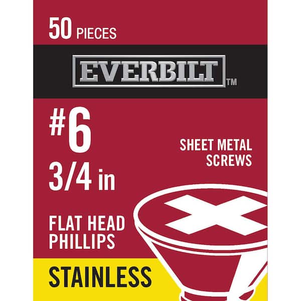 Everbilt #6 x 3/4 in. Stainless Steel Phillips Flat Head Sheet Metal Screw (50-Pack)