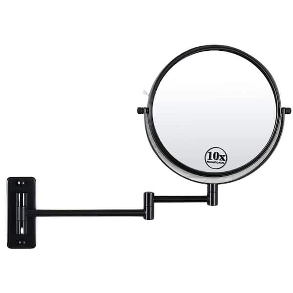 8 in. W x 8 in. H Round 360° Extendable Arm and Double-Side Magnifying Wall Mounted Bathroom Makeup Mirror, Matte Black