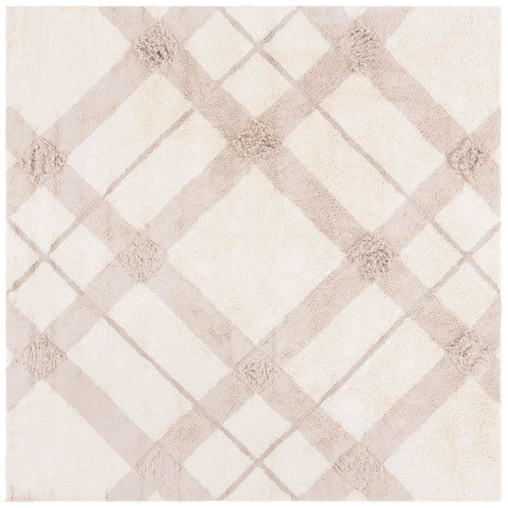 Spots Rug Square SAFAVIEH Easy Care 6 ft. x 6 ft. Ivory/Beige Diamond High-Low Spots ...