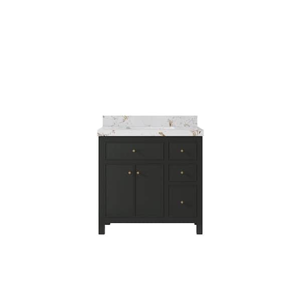 Willow Collections Sonoma 36 in. Single Sink Freestanding Black Top Bath Vanity with Viola Gold Quartz Top Unassembled