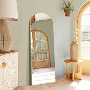 21.26 in. W x 64.17 in. H Metal Gold Standing Mirror Arched Full Length MirrorAluminum FramedWall Mounted Mirror & Stand