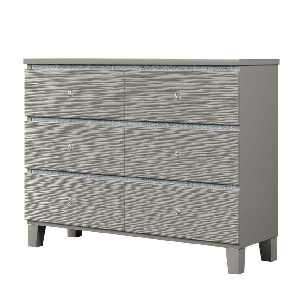 47.3 in. W x 15.4 in. D x 35.6 in. H Champagne Silver Linen Cabinet with 6-