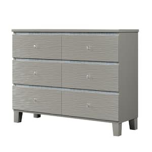47.3 in. W x 15.4 in. D x 35.6 in. H Champagne Silver Linen Cabinet with 6-Drawers for Bedroom