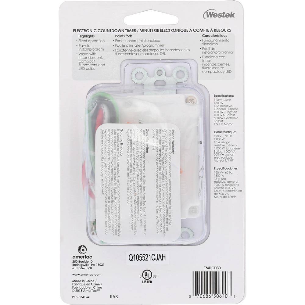 White Digital In-Wall Countdown Timer with LED Indicator