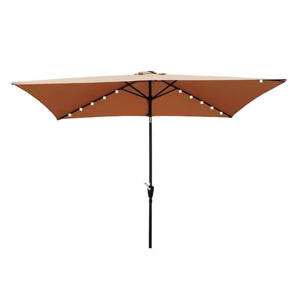 Boosicavelly 10 ft. x 6.5 ft. Outdoor Patio Brown Solar LED Lighted Market Umbrellas with Crank and Push Button Tilt
