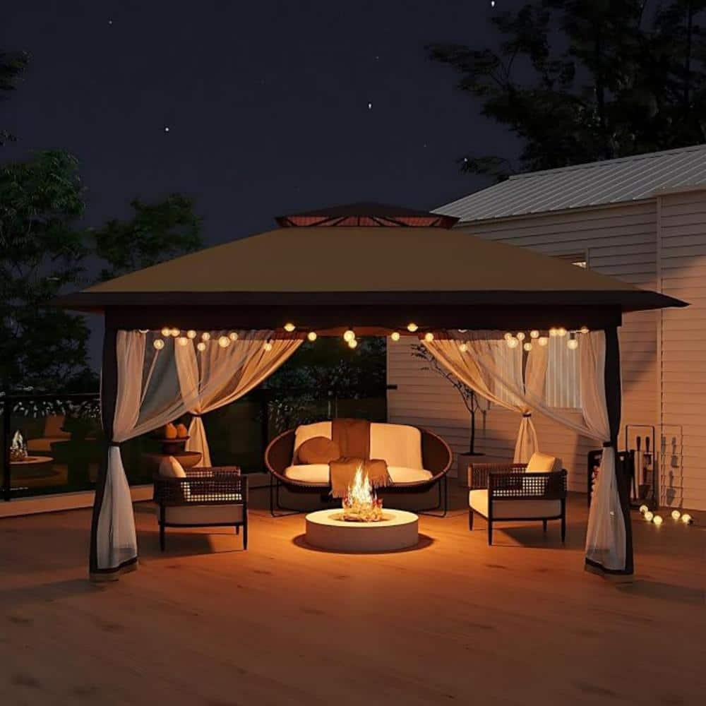 12x12 One-Push Pop Up Canopy, Double Roof Gazebo with Mosquito Netting & Wheeled Bag, Patio Backyard Shelter