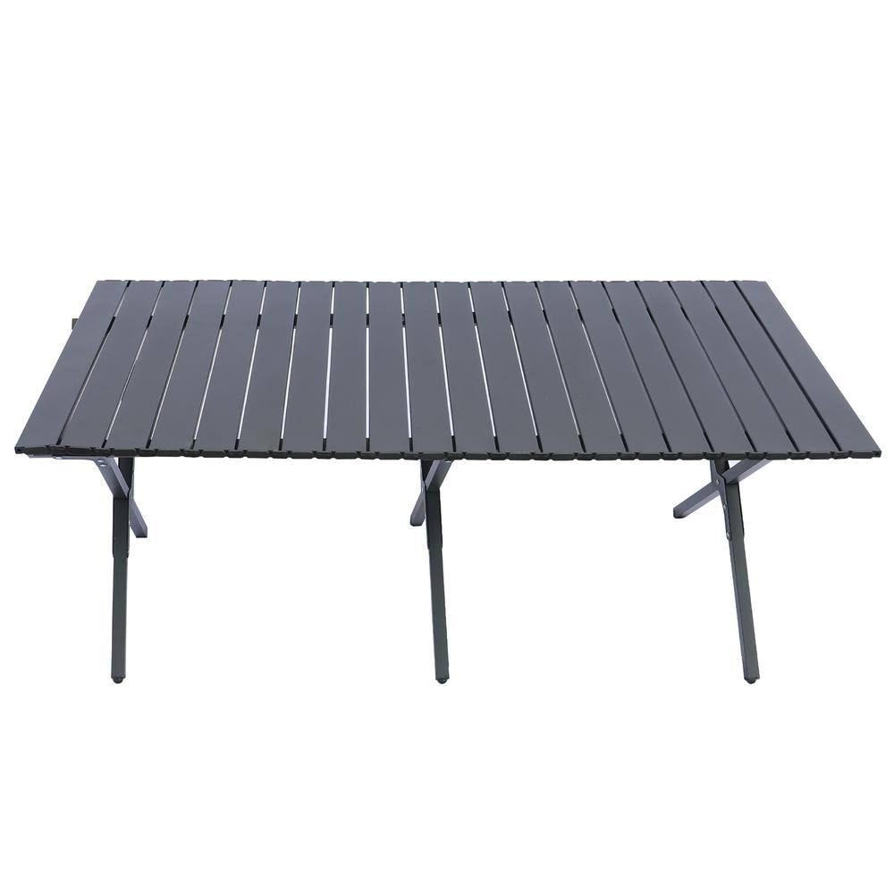 45.66 in. Black Rectangular Steel Picnic Table Seats 6-People with Carry Ba