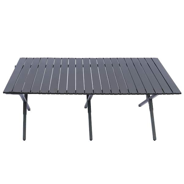 45.66 in. Black Rectangular Steel Picnic Table Seats 6-People with ...