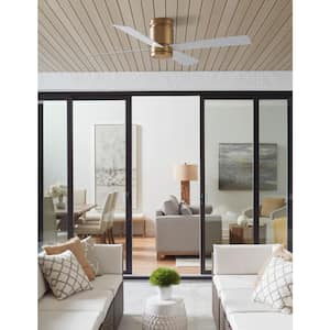Kwartet 52 in. Indoor/Outdoor Brushed Satin Brass with Matte White Blades Ceiling Fan with Light Kit