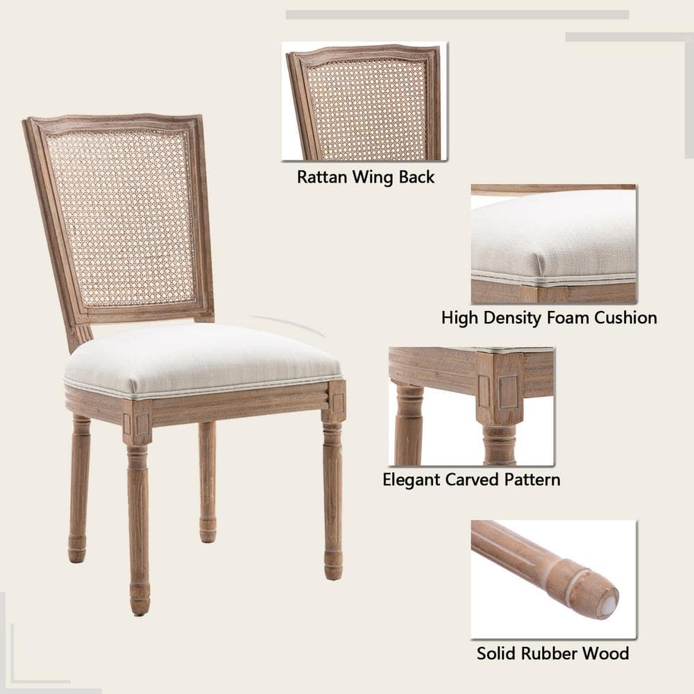 Beige High Back Rattan and Cane Side Chair Set