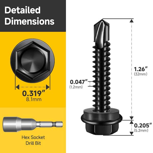 #12 x 1-1/4 in. Black Oxide 410 Stainless Steel Hex Washer Head Self Drilling Sheet Metal Screws (50-Pack)