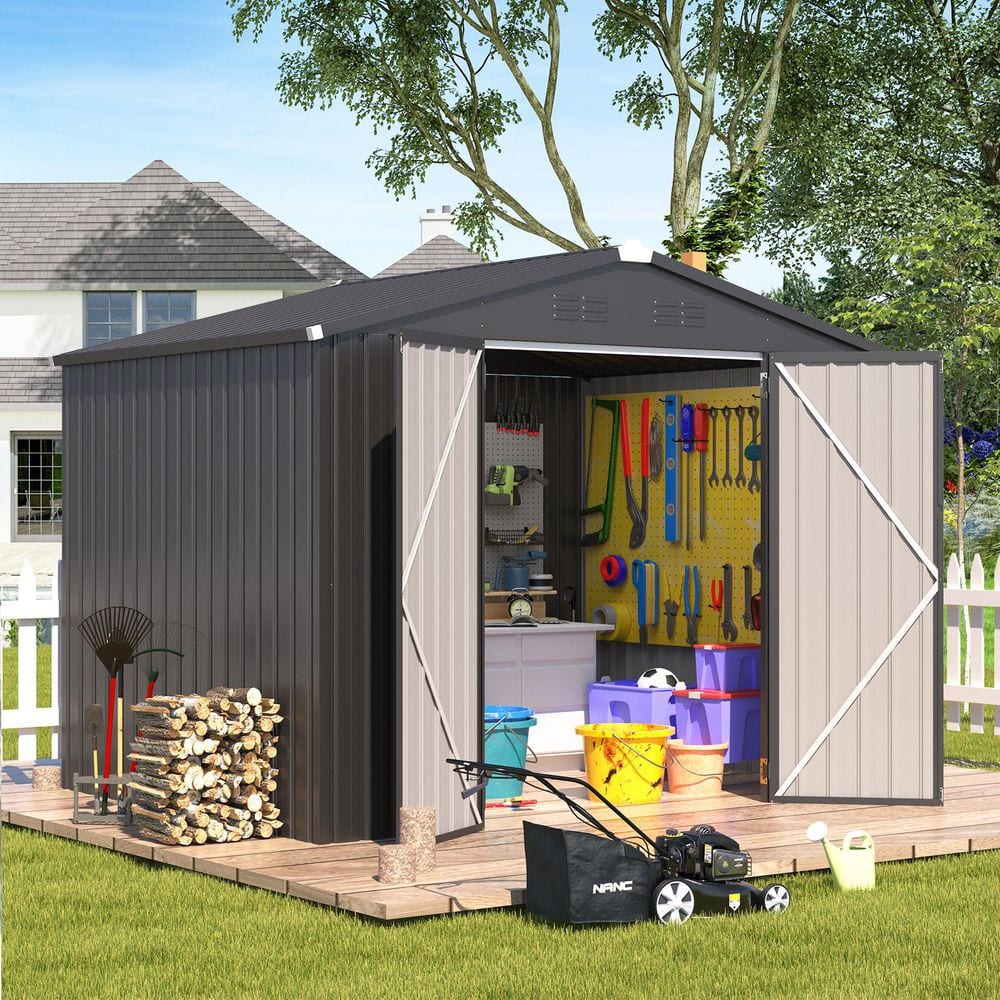 AECOJOY 8 ft. W x 6 ft. D Metal Shed with Double Lockable Door in