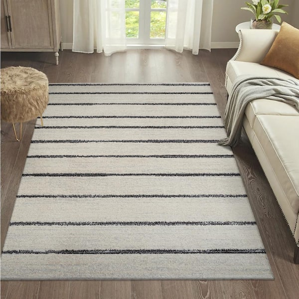 JONATHAN Y Williamsburg Minimalist Stripe Cream/Black 3 ft. x 5 ft. Area Rug