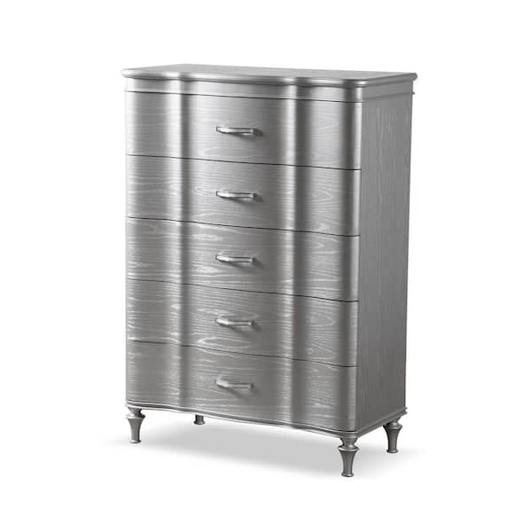 Seabliss Glam Silver 5 Drawer 36 in. Wide Serpentine Chest of Drawers