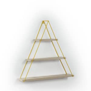 New Modern Brown 29.00 in. Metal and Wood Decorative Bracket Triangle Floating Wall Mounted Shelf for Books Storage