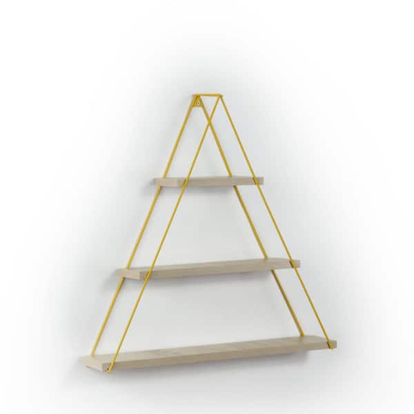 Unbranded New Modern Brown 29.00 in. Metal and Wood Decorative Bracket Triangle Floating Wall Mounted Shelf for Books Storage