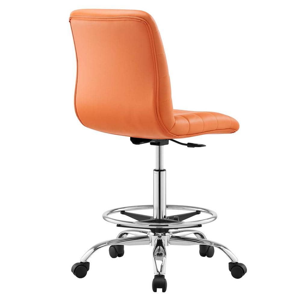 Silver and Orange Vegan Leather Armless Swivel Drafting Chair
