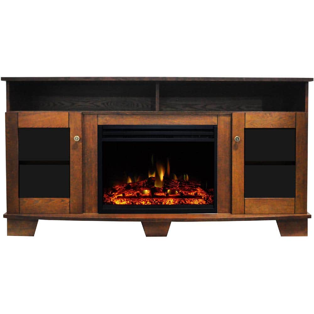 Cambridge Savona 59 In Electric Fireplace Heater Tv Stand In Walnut With Enhanced Log Display And Remote Cam6022 1wallg3 The Home Depot