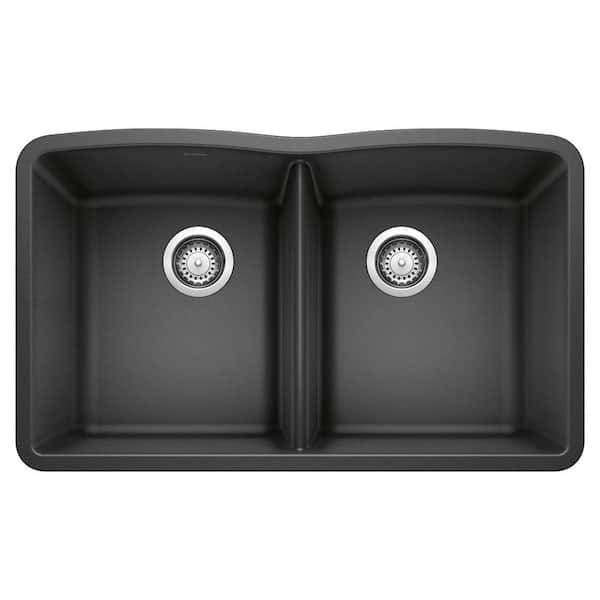 Blanco DIAMOND Undermount Granite Composite 32.06 in. 50/50 Double Bowl Kitchen Sink in Anthracite