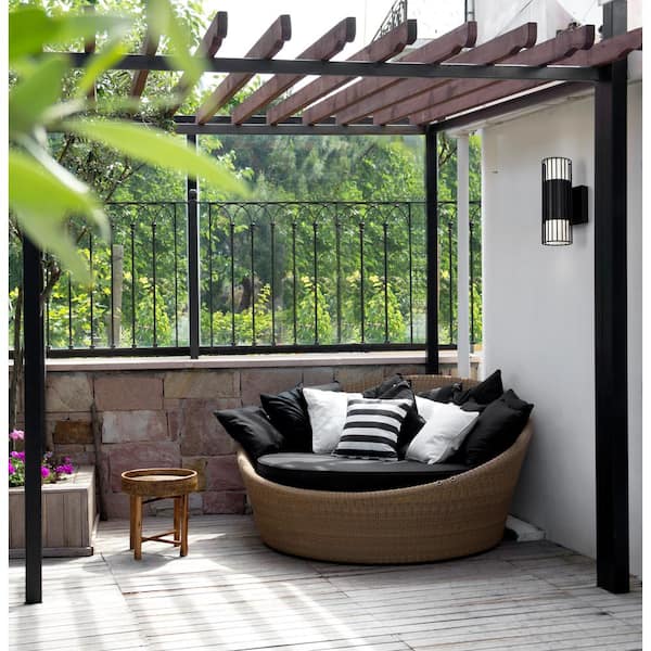 13 in. Black Integrated LED Outdoor Wall Sconce Light with 3CCT Switch, Sand Black Finish and Flat Opal Glass